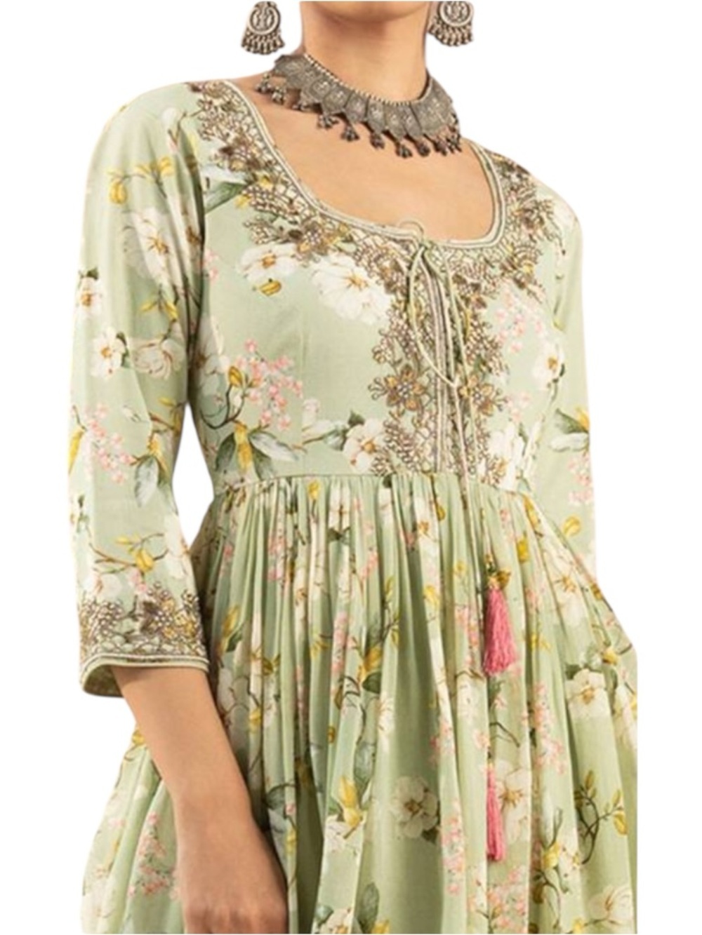 Khalista Mint Green Georgette Floral Printed Kurta Size L See Chart